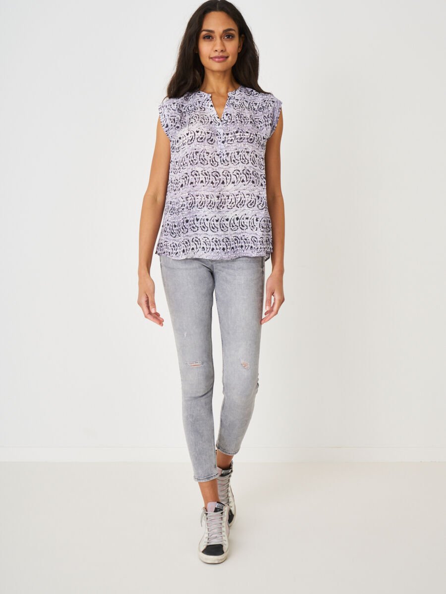 Repeat Cashmere Chiffon Zijde Top Met Batik Paisley Print