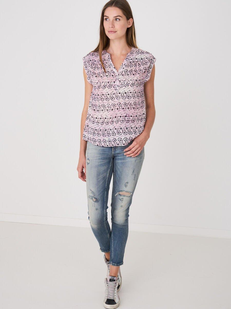 Repeat Cashmere Chiffon Zijde Top Met Batik Paisley Print