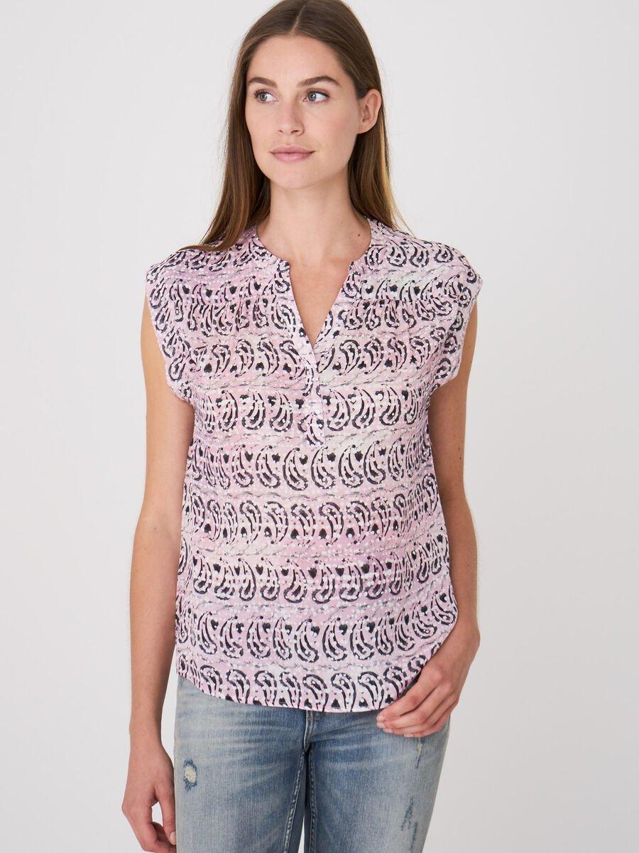 repeat cashmere Chiffon zijde top met batik paisley print