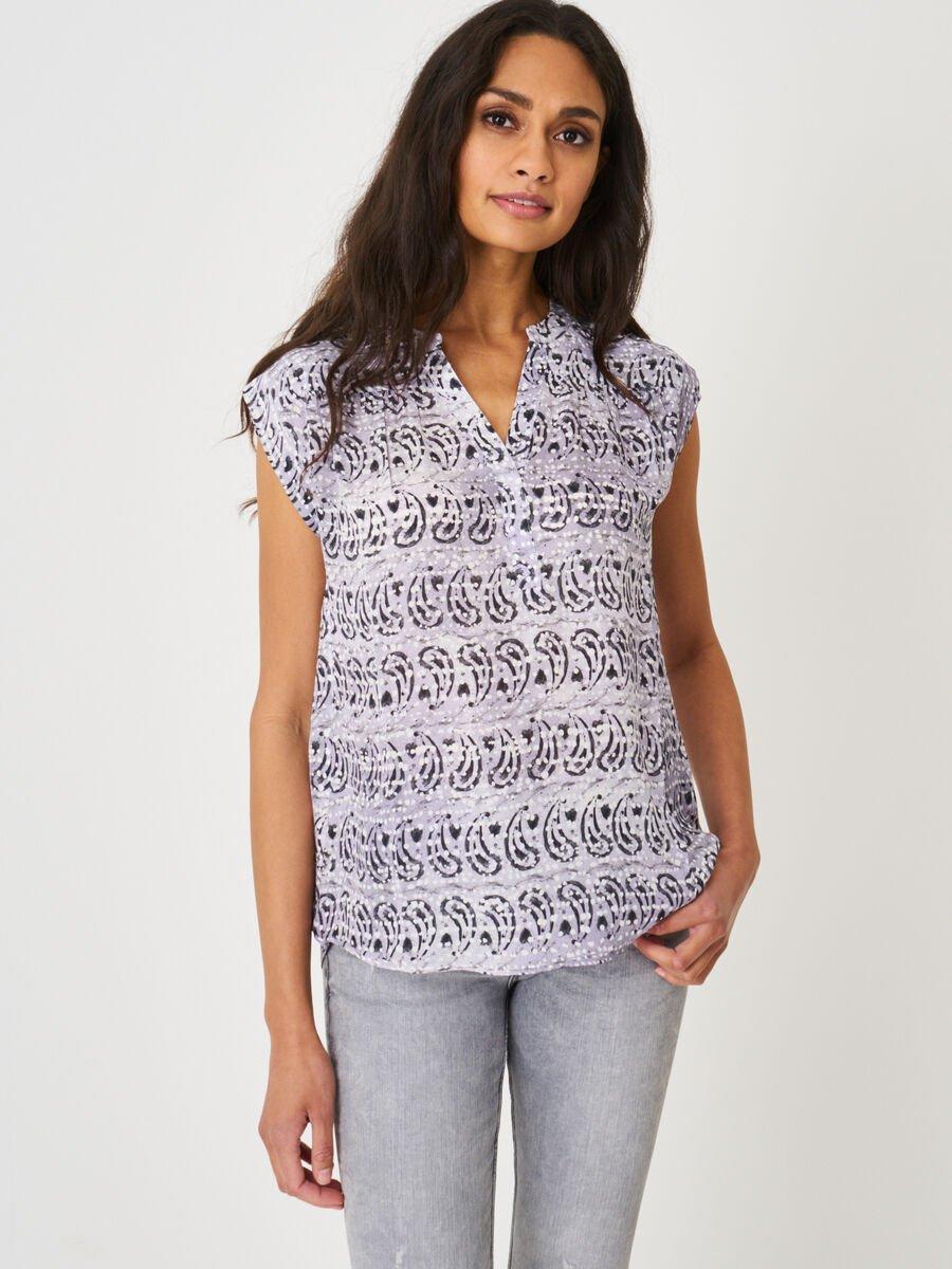 repeat cashmere Chiffon zijde top met batik paisley print