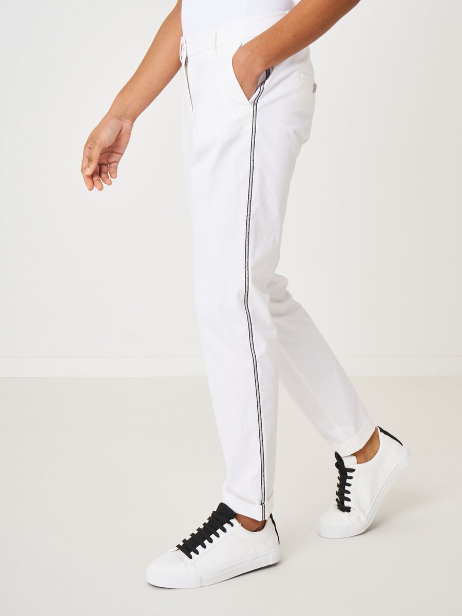 repeat cashmere Dames stretch chino met metallic strepen