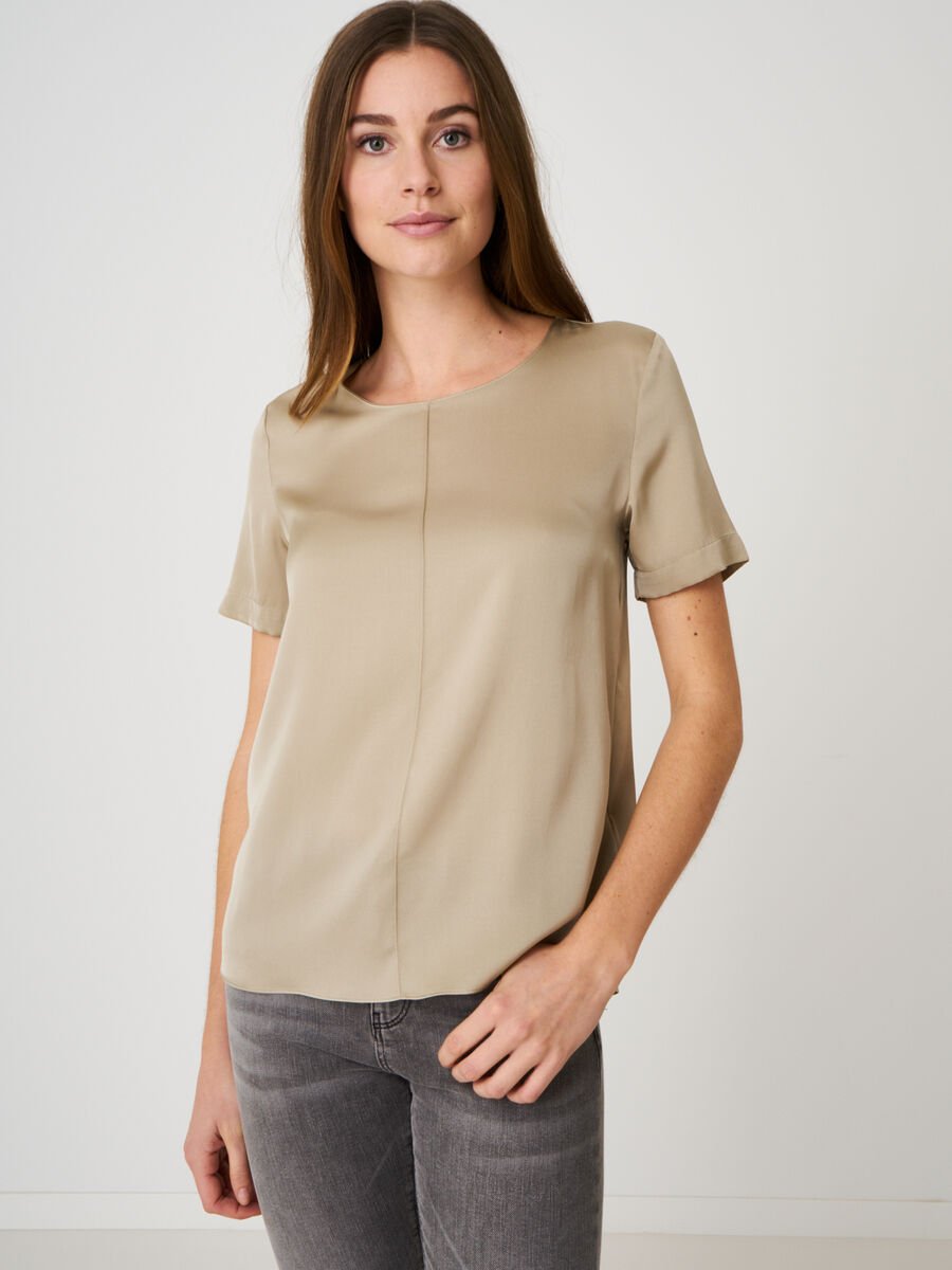 repeat cashmere Elastische zijden top met koordsluiting