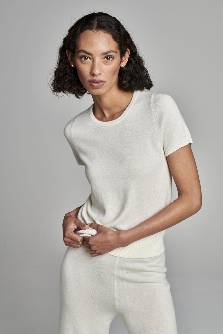 Repeat Cashmere Fijn Gebreid Biologisch Cashmere Sweater Met Korte Mouw