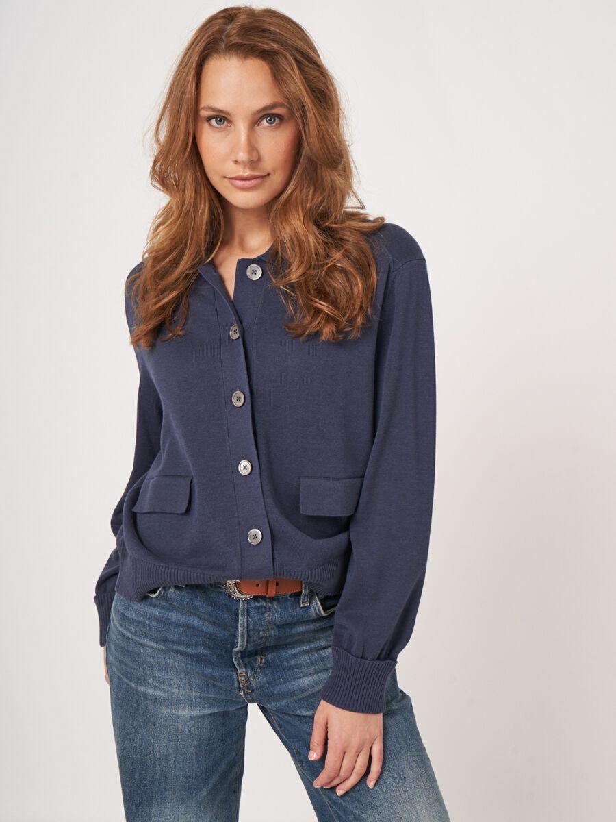 repeat cashmere Fijn gebreid vest met polokraag van katoenmix