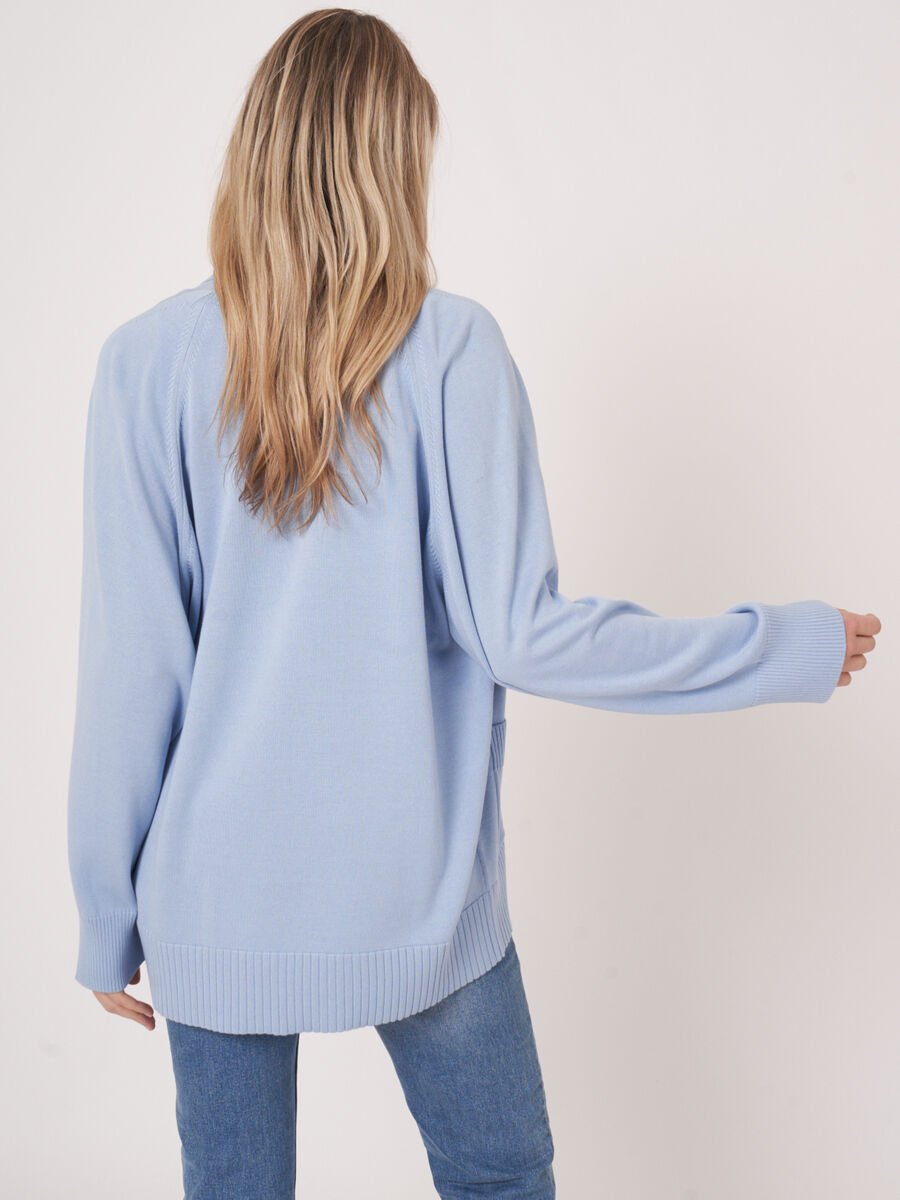 Repeat Cashmere Fijn Gebreid Vest Van Katoenmix Met Sjaalkraag En Zakken