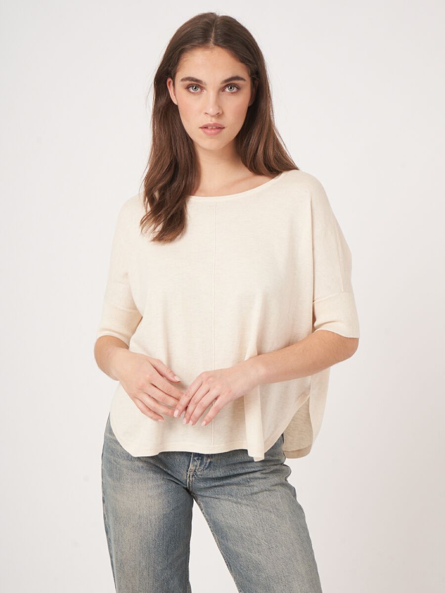 repeat cashmere Fijn gebreide poncho trui van cashmere en katoen