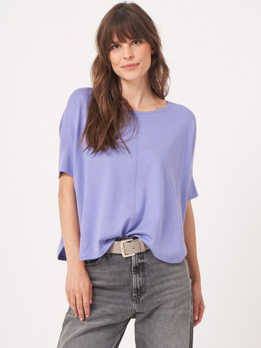 repeat cashmere Fijn gebreide poncho trui van cashmere en katoen