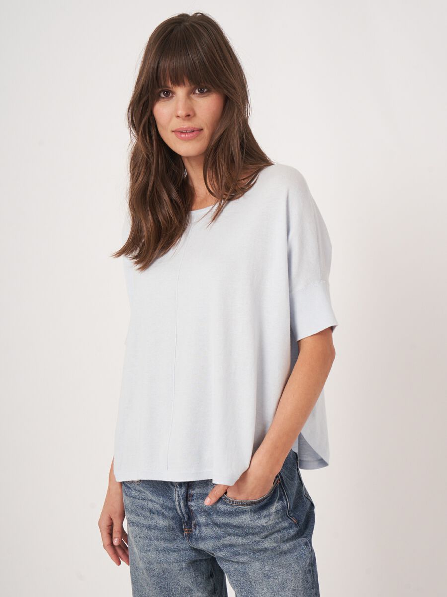 repeat cashmere Fijn gebreide poncho trui van cashmere en katoen