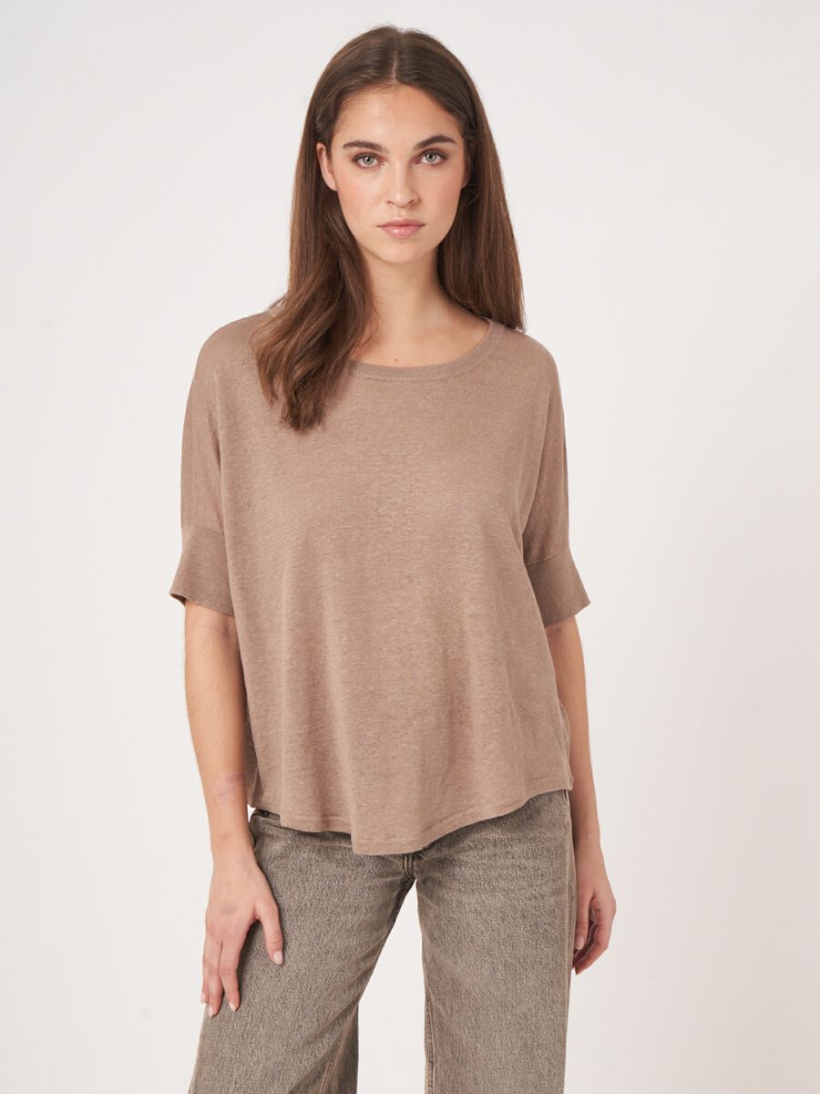 repeat cashmere Fijn gebreide trui van zuiver linnen