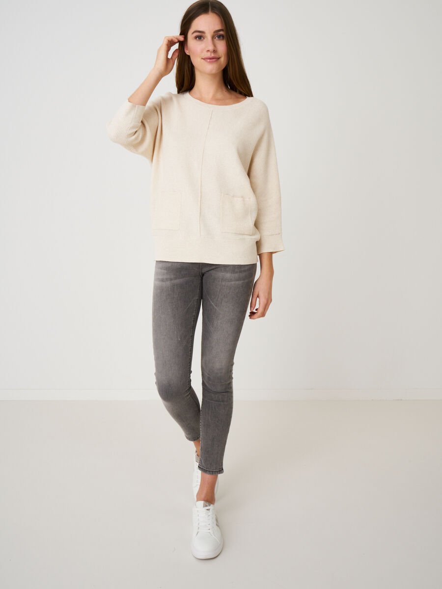 Repeat Cashmere Fijne Gebreide Trui In Wafeltextuur Met Zakken