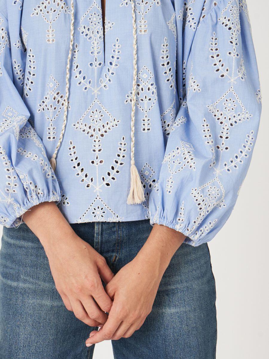 Repeat Cashmere Geborduurde Blouse Met Strikkoord Met Kwastje