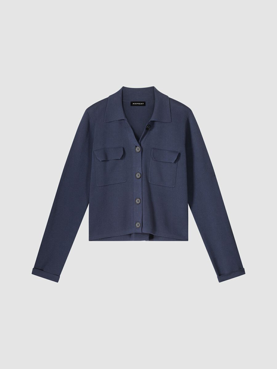 repeat cashmere Gebreid vest van zuiver katoen met polokraag knopen