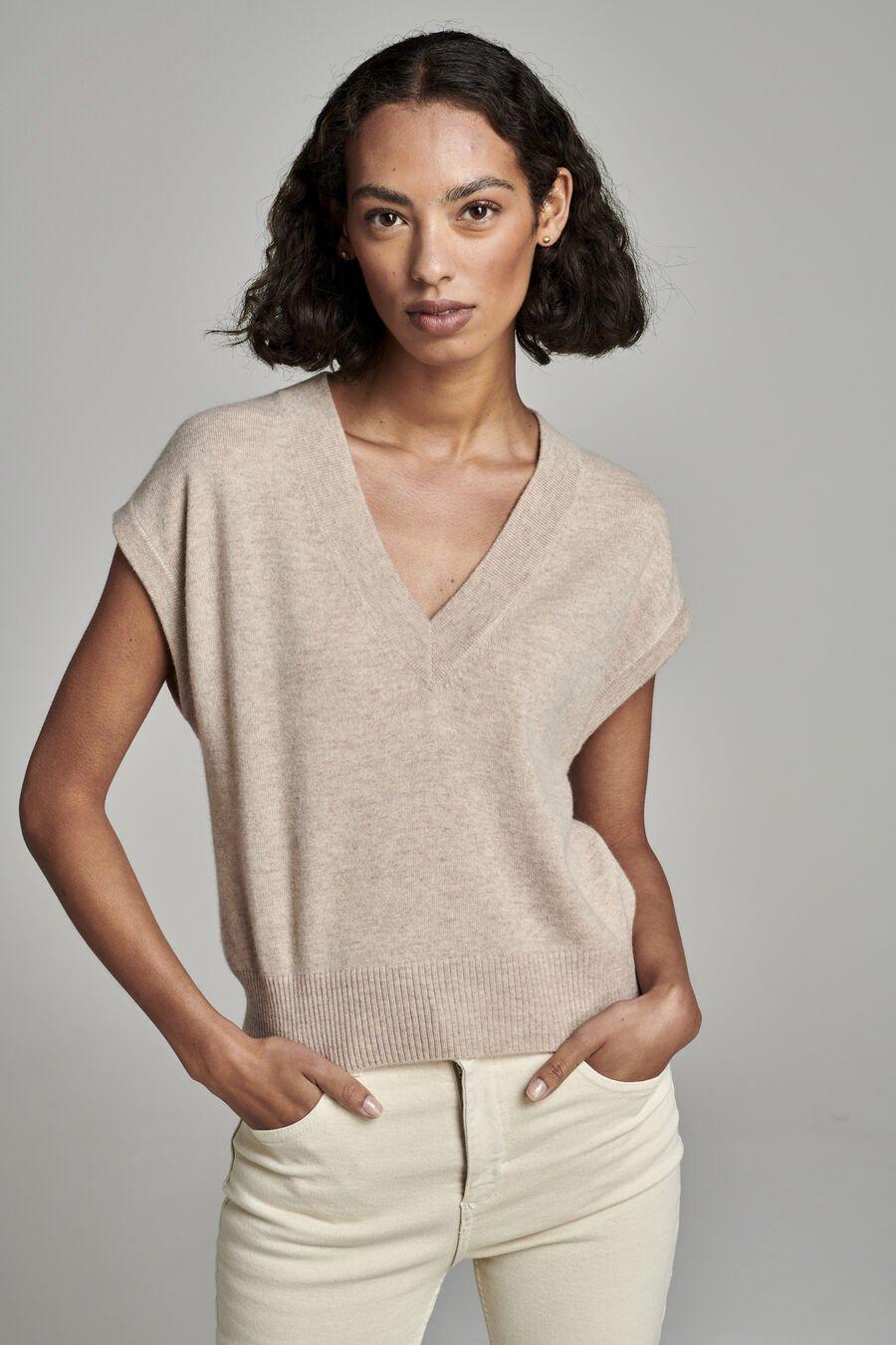 Repeat Cashmere Gebreide Cashmere Top Met Diepe V-hals