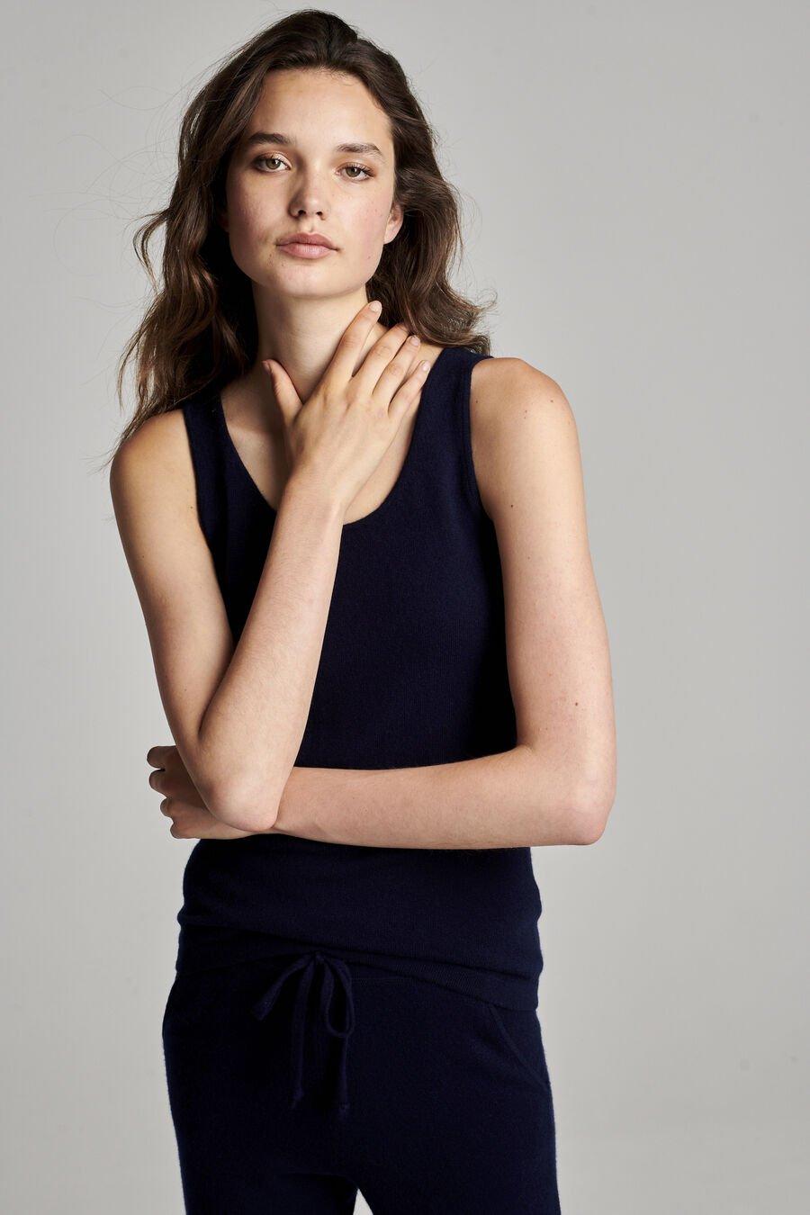 repeat cashmere Gebreide cashmere top met ronde hals