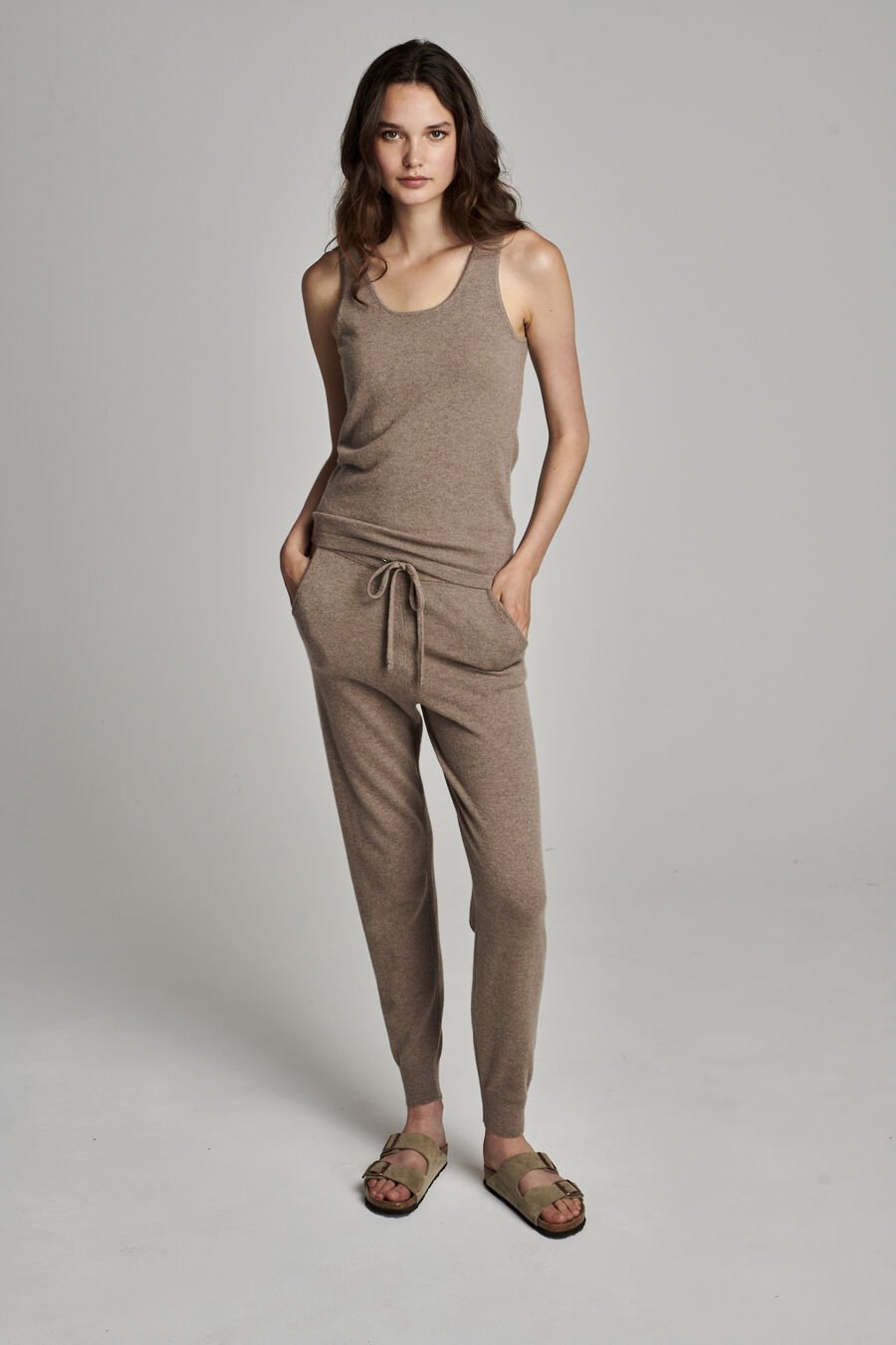 repeat cashmere Gebreide cashmere top met ronde hals