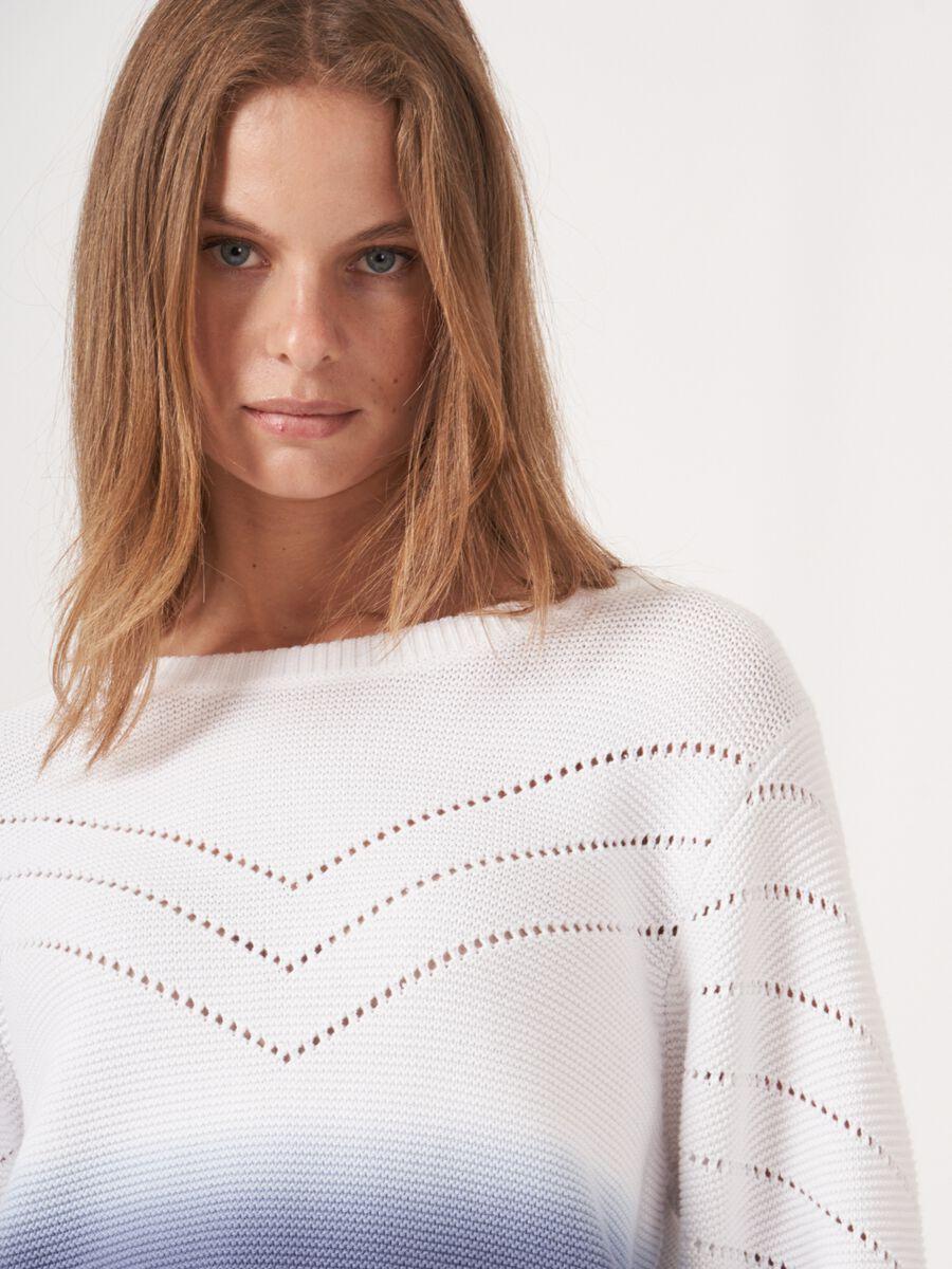 Repeat Cashmere Gebreide Katoenen Trui Met Dip Dye Print En Pointelle Details