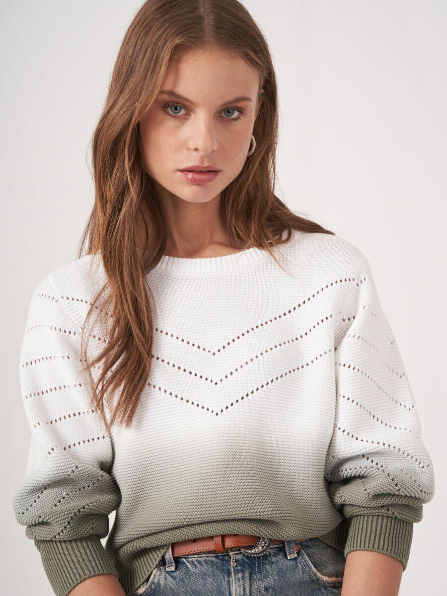 Repeat Cashmere Gebreide Katoenen Trui Met Dip Dye Print En Pointelle Details