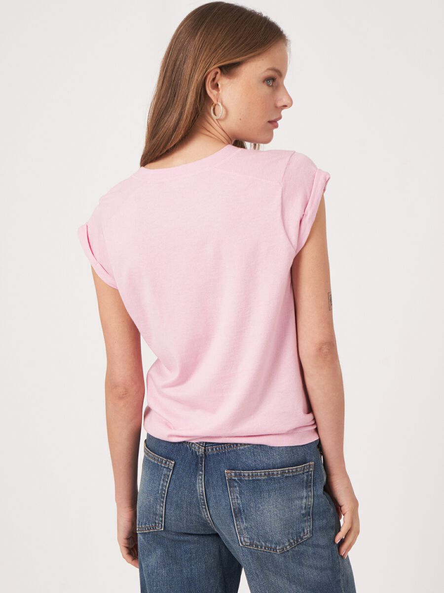 Repeat Cashmere Gebreide Top Met Kapmouwtjes Van Katoen-cashmeremix