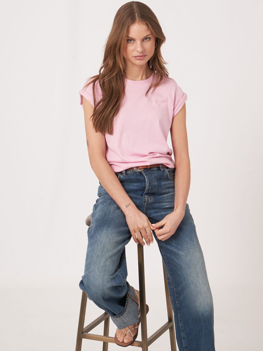 repeat cashmere Gebreide top met kapmouwtjes van katoen-cashmeremix