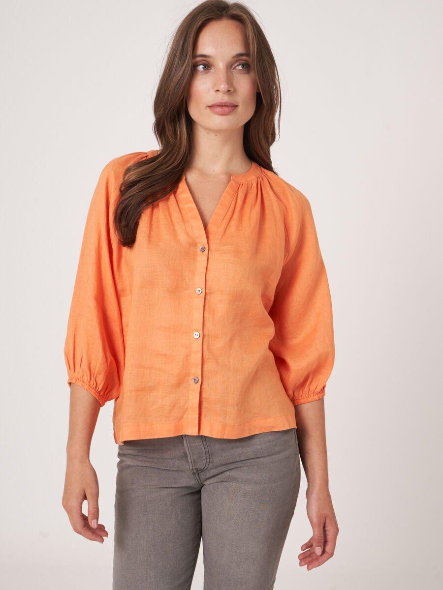 Repeat Cashmere Geknoopte Linnen Blouse Met Pofmouw