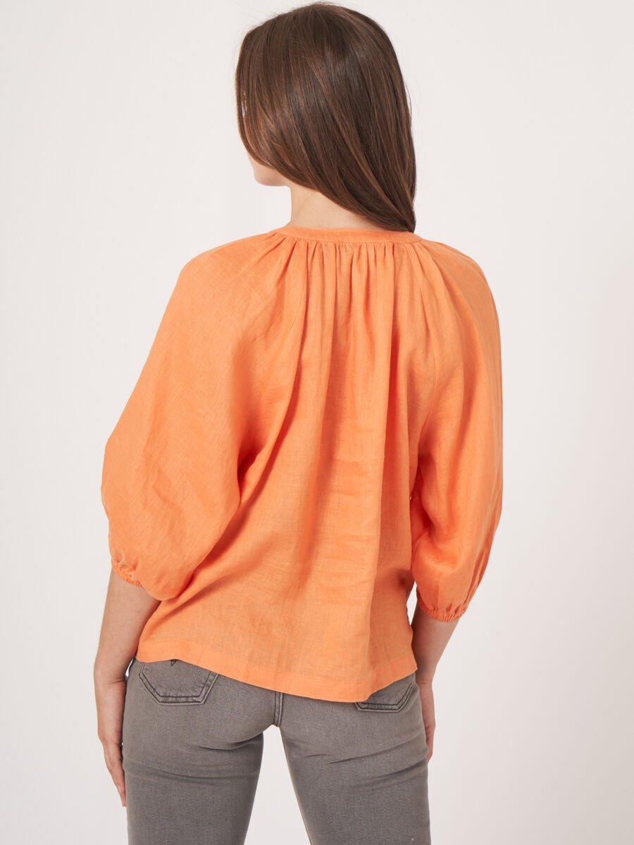 Repeat Cashmere Geknoopte Linnen Blouse Met Pofmouw