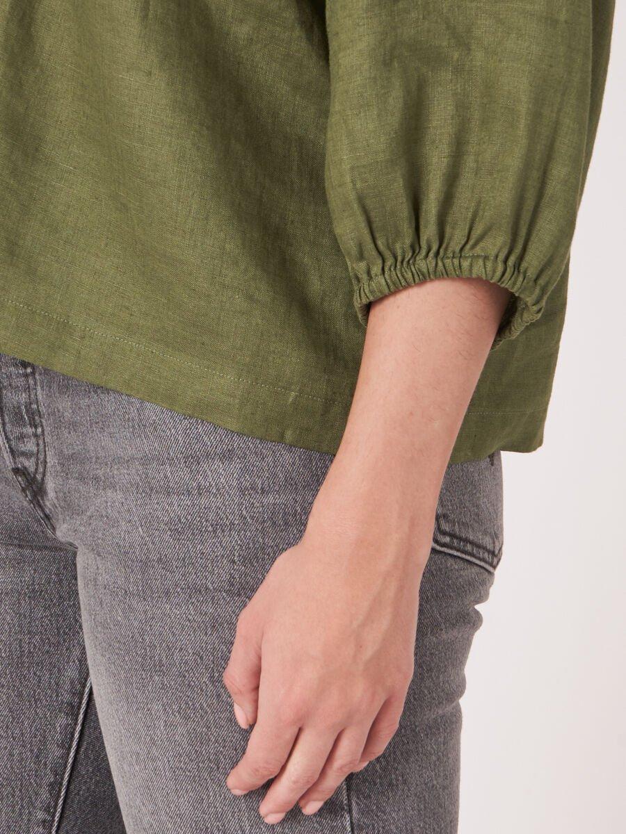 Repeat Cashmere Geknoopte Linnen Blouse Met Pofmouw