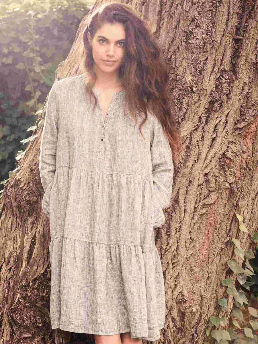 Repeat Cashmere Gelaagde Linnen Jurk Met Ruitjespatroon