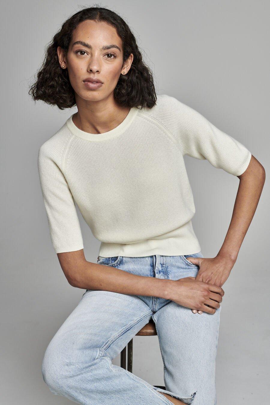 repeat cashmere Geribd sweater met korte mouwen van cashmere