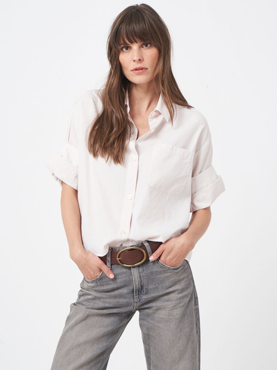 Repeat Cashmere Gestreept Hemd Met Omgeslagen Manchet