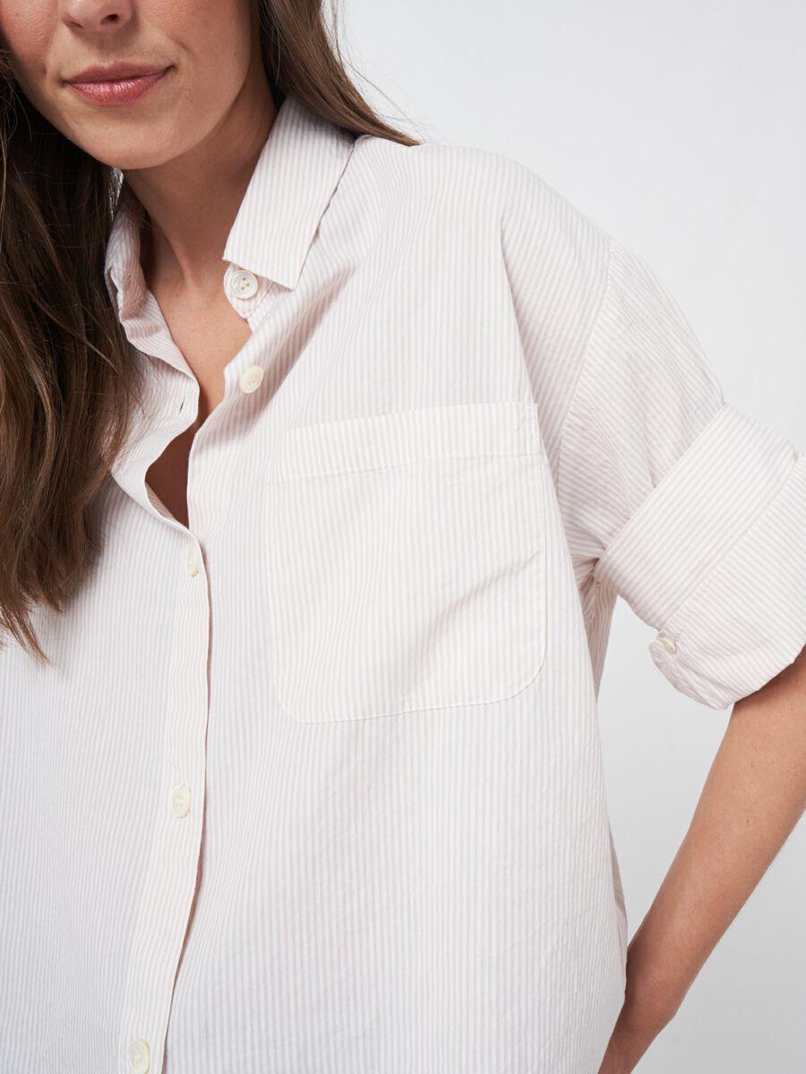 Repeat Cashmere Gestreept Hemd Met Omgeslagen Manchet