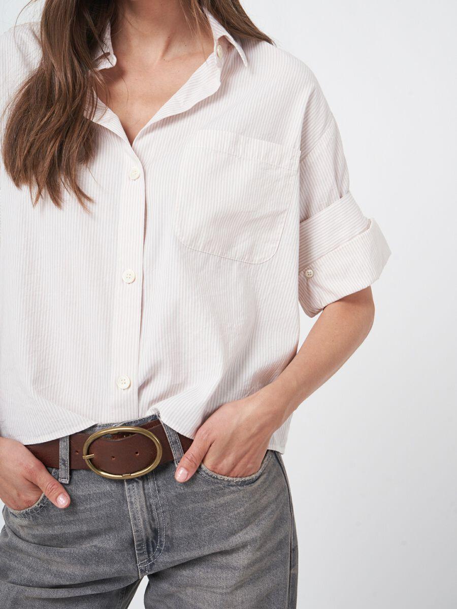 Repeat Cashmere Gestreept Hemd Met Omgeslagen Manchet