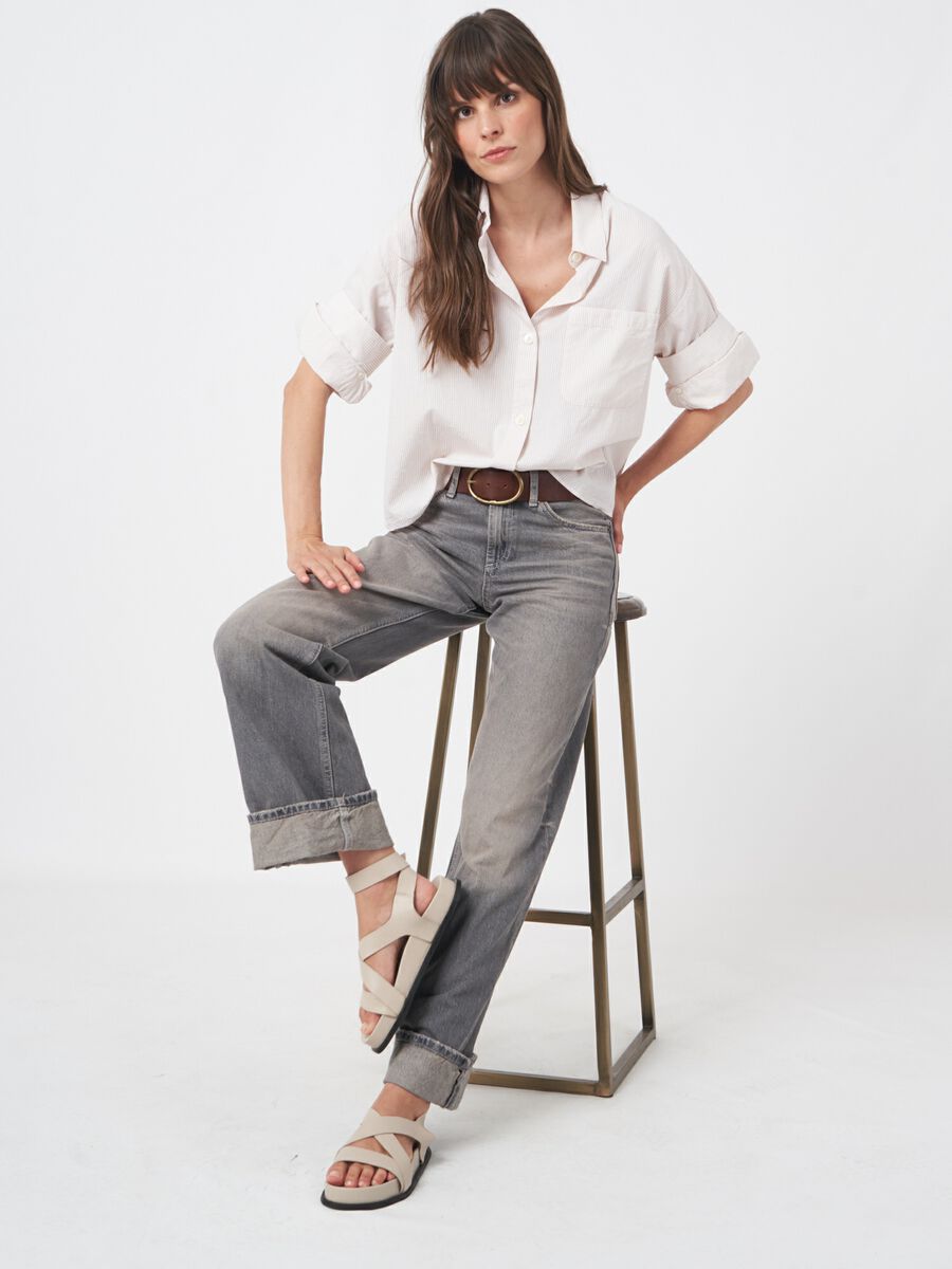 repeat cashmere Gestreept hemd met omgeslagen manchet