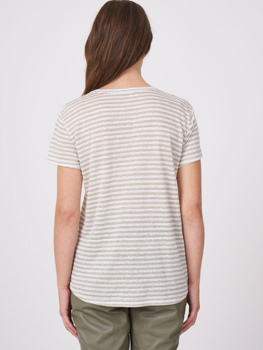 Repeat Cashmere Gestreept Linnen T-shirt Met Borstzak