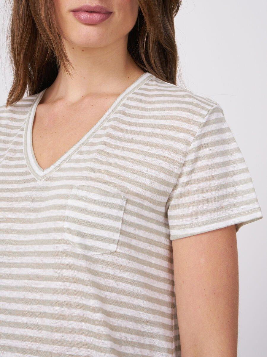 Repeat Cashmere Gestreept Linnen T-shirt Met Borstzak