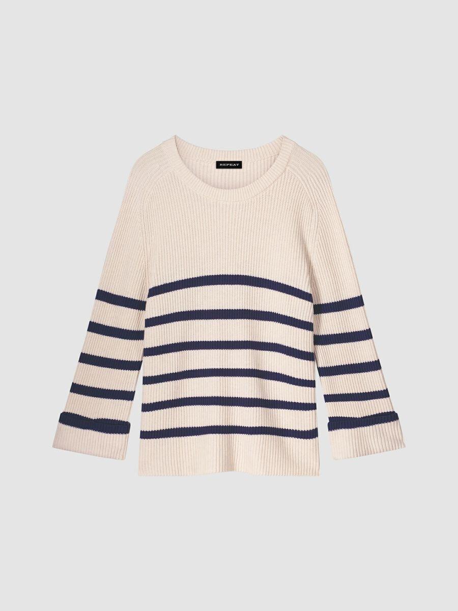 repeat cashmere Gestreepte A-lijn trui met boothals en trompetmouwen