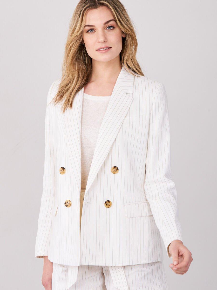 repeat cashmere Gestreepte blazer van hoogwaardige Italiaanse linnen-mix