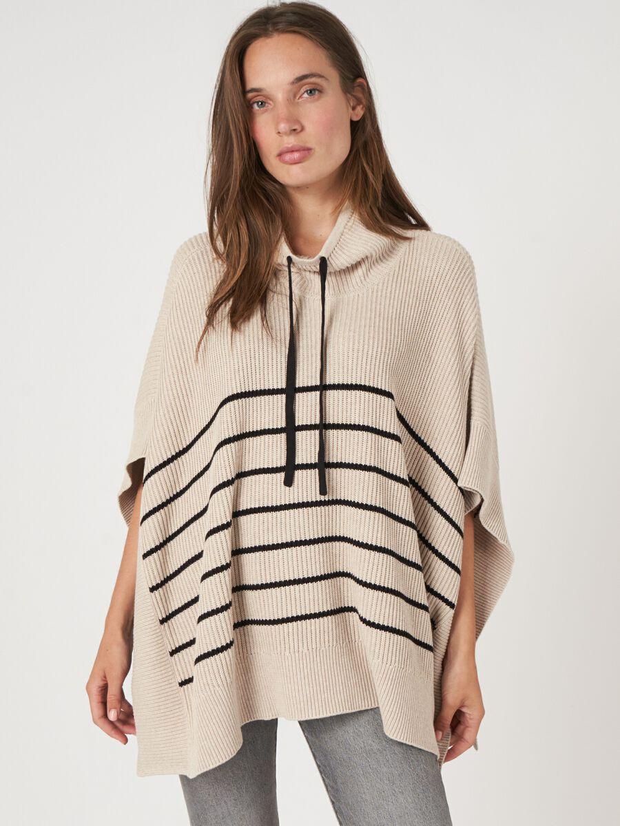 Repeat Cashmere Gestreepte Katoenen Poncho Met Tunnelkoord