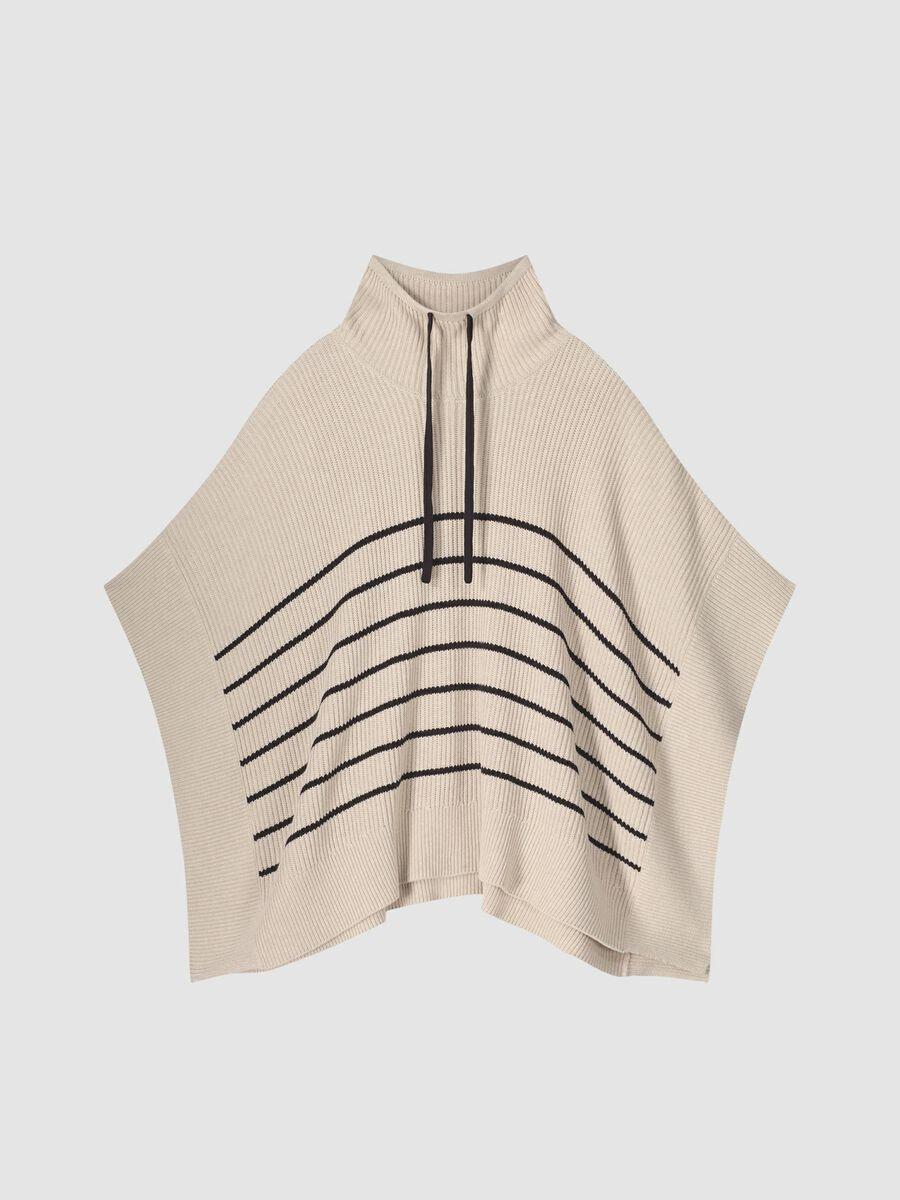 repeat cashmere Gestreepte katoenen poncho met tunnelkoord
