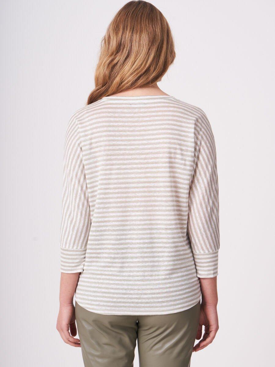 Repeat Cashmere Gestreepte Linnen Top Met 3/4 Vleermuismouwen