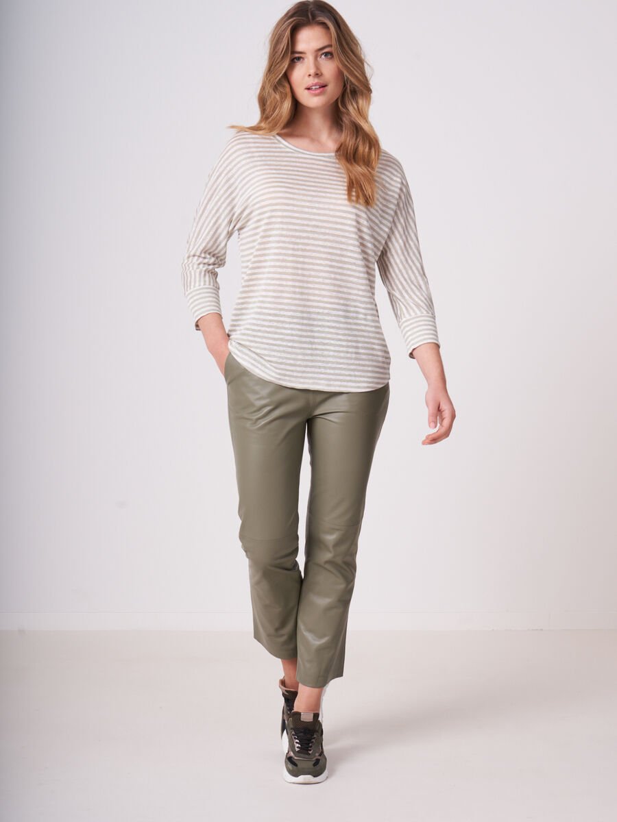 Repeat Cashmere Gestreepte Linnen Top Met 3/4 Vleermuismouwen