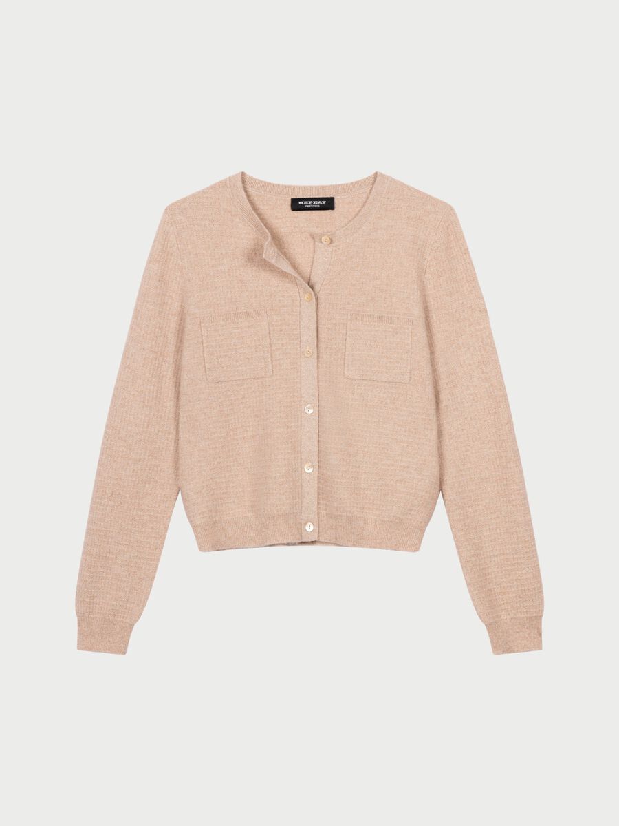 repeat cashmere Getextureerd cashmere vest met borstzakken en lurex