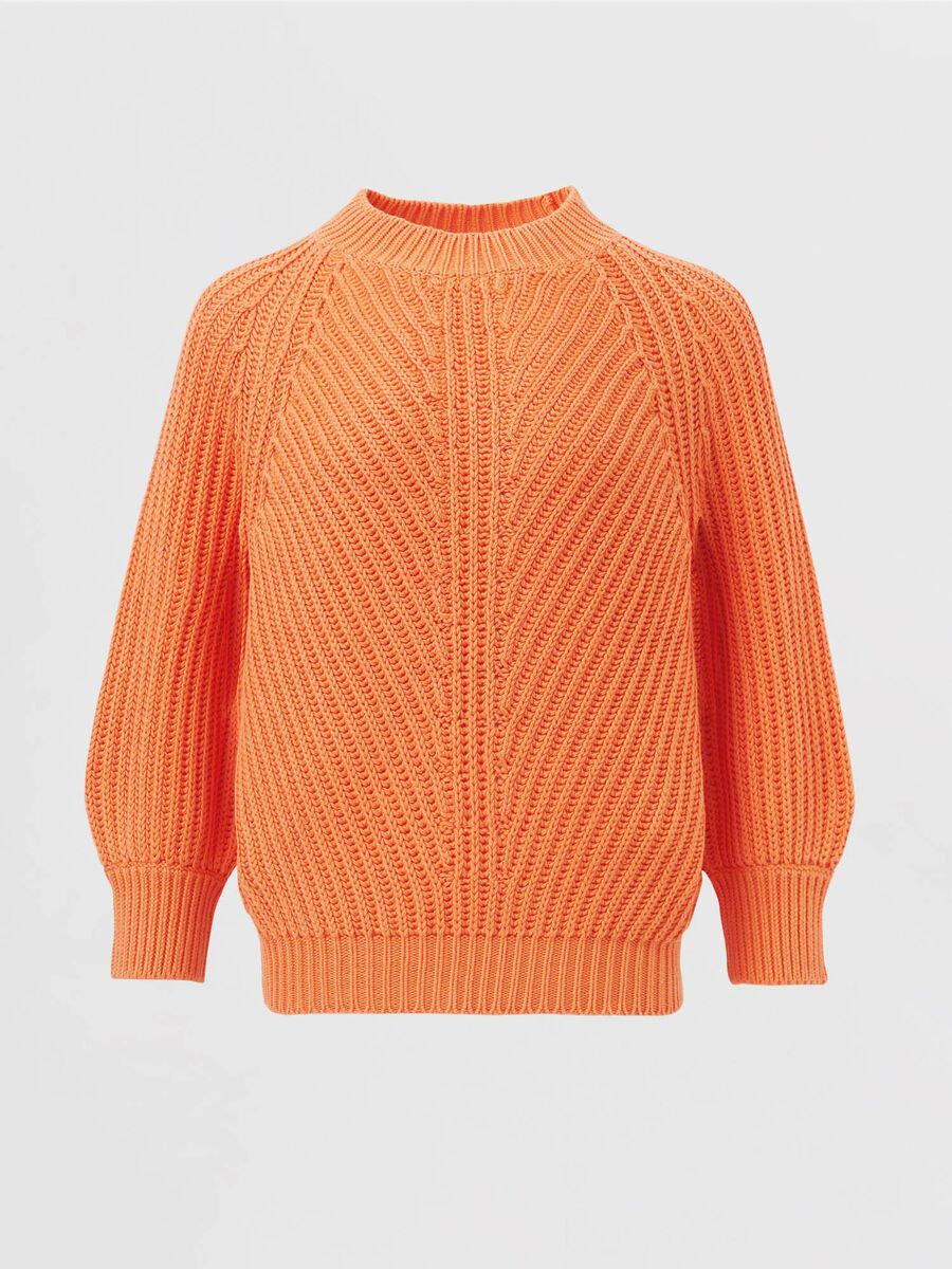 repeat cashmere Grof gebreide trui met korte pofmouwen repeat cashmere Grof gebreide trui met korte pofmouwen