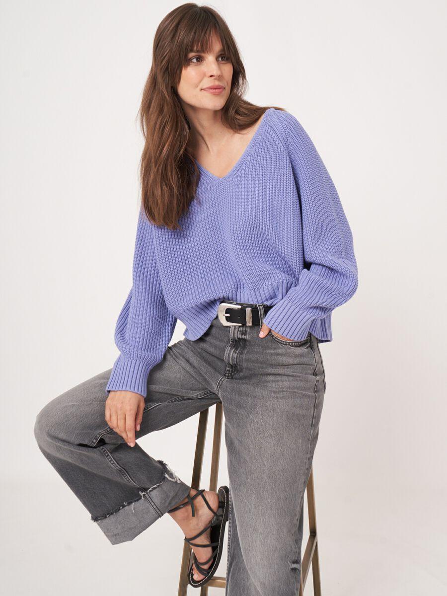 Repeat Cashmere Grof Ribgebreide Katoenen V-hals Trui