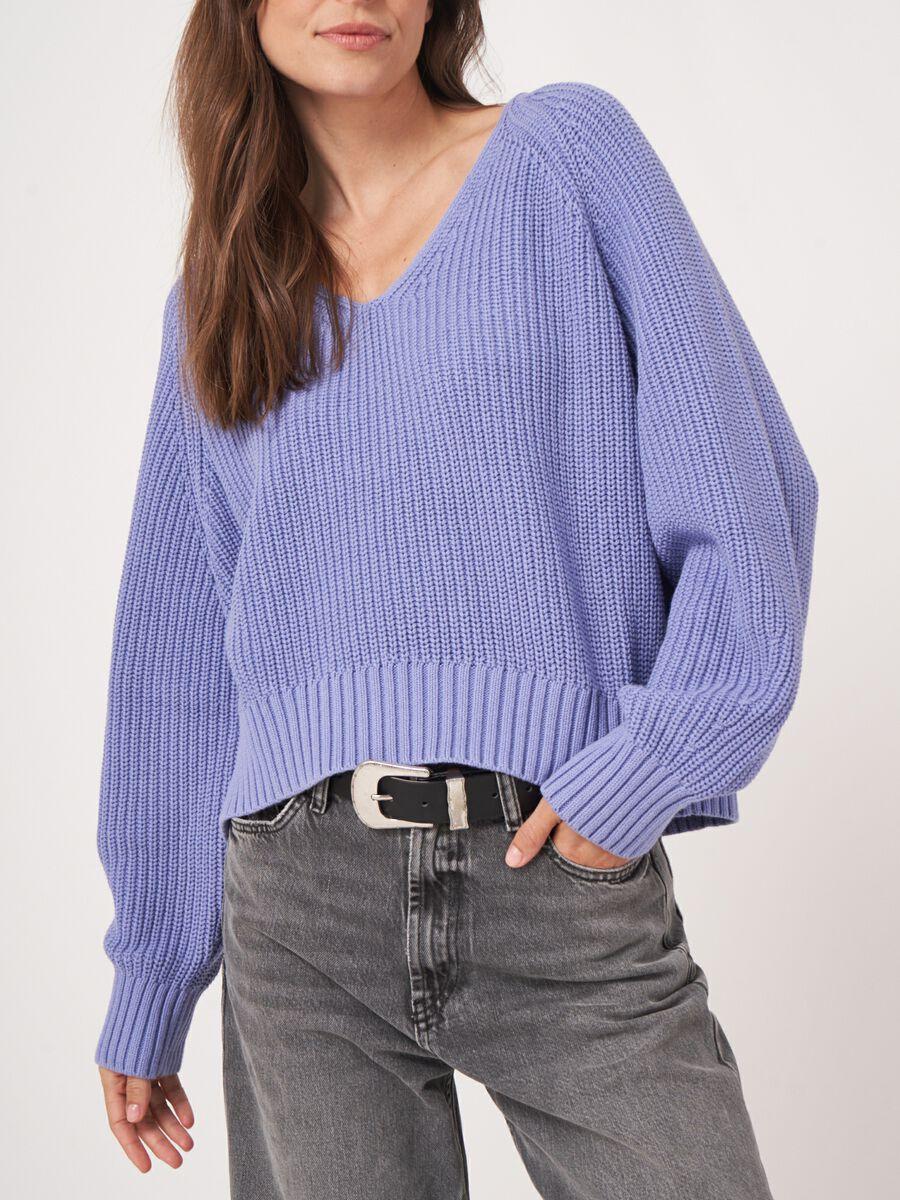 Repeat Cashmere Grof Ribgebreide Katoenen V-hals Trui