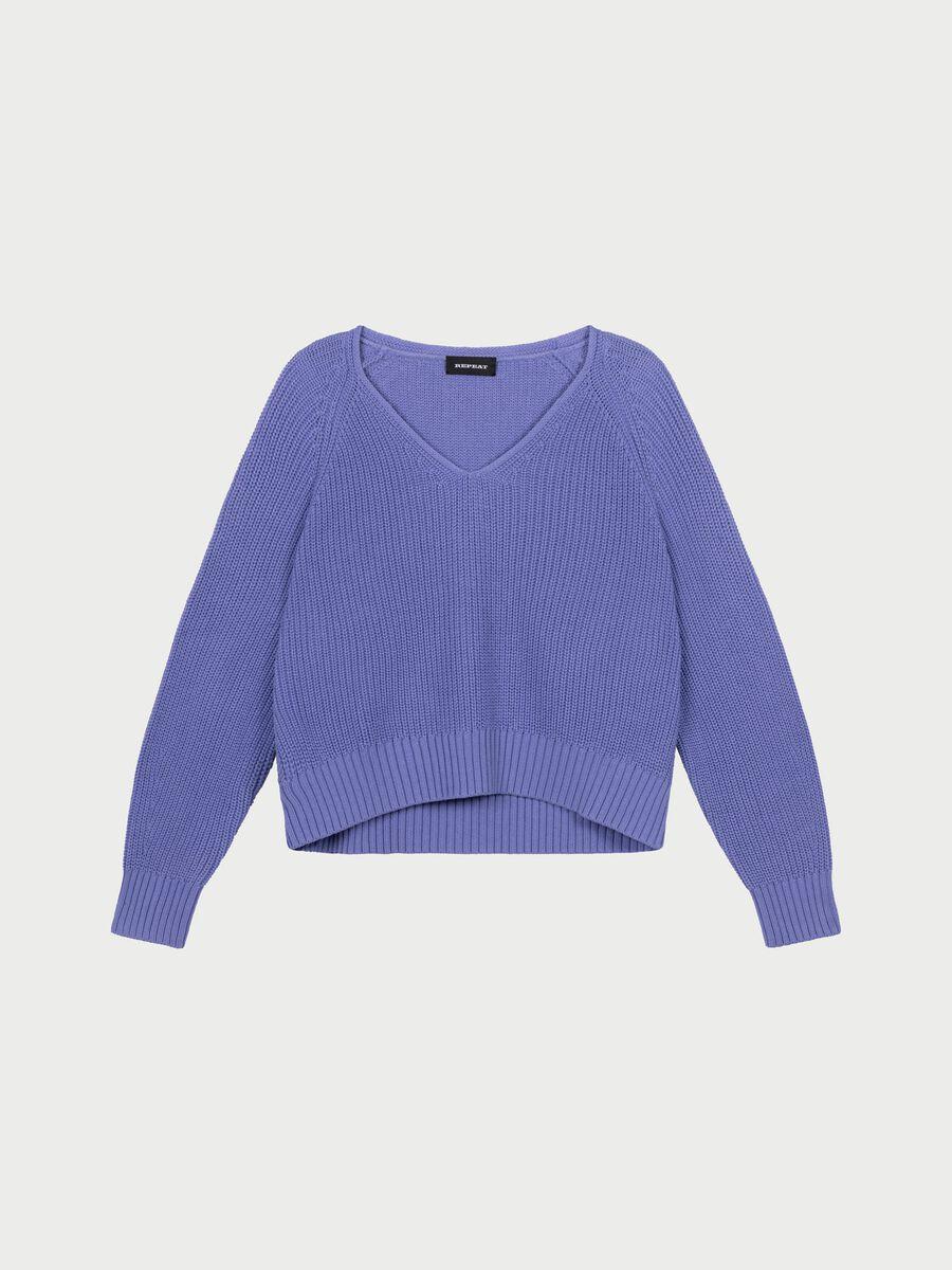 repeat cashmere Grof ribgebreide katoenen V-hals trui