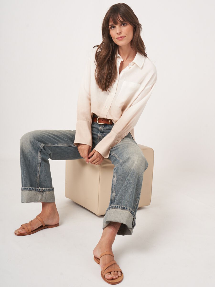 repeat cashmere Hemdblouse met dipdye print van linnen-mix