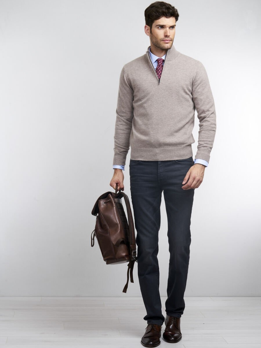 Repeat Cashmere Heren-trui Met Opstaande Kraag En Rits