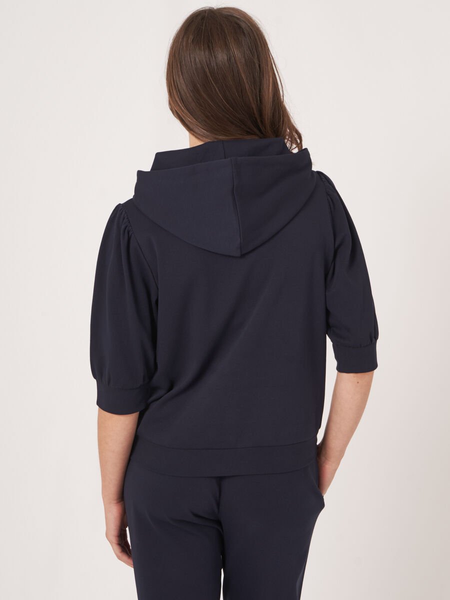 Repeat Cashmere Hoodie Van Katoenmix Met Korte Mouwen