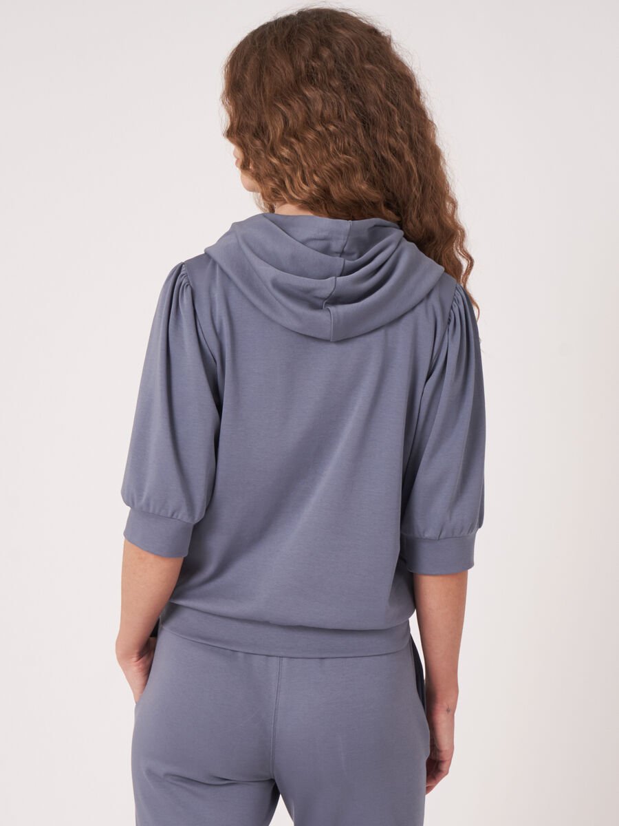 Repeat Cashmere Hoodie Van Katoenmix Met Korte Mouwen