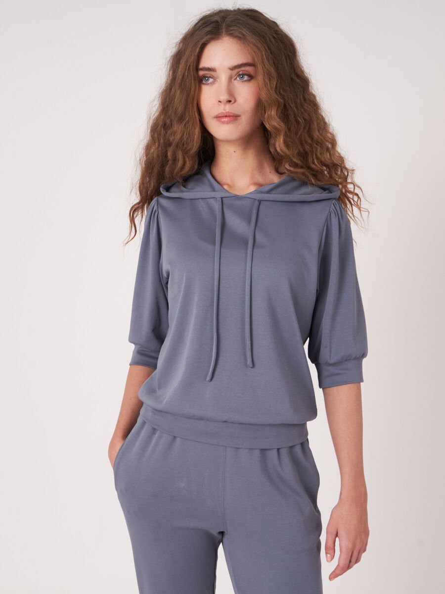 repeat cashmere Hoodie van katoenmix met korte mouwen